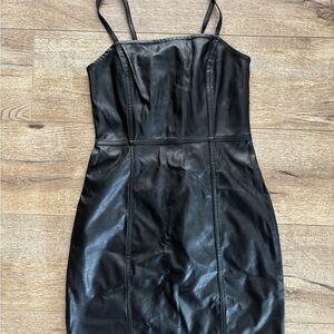 H&M Black Bodycon Leather Mini Dress Spaghetti Strap